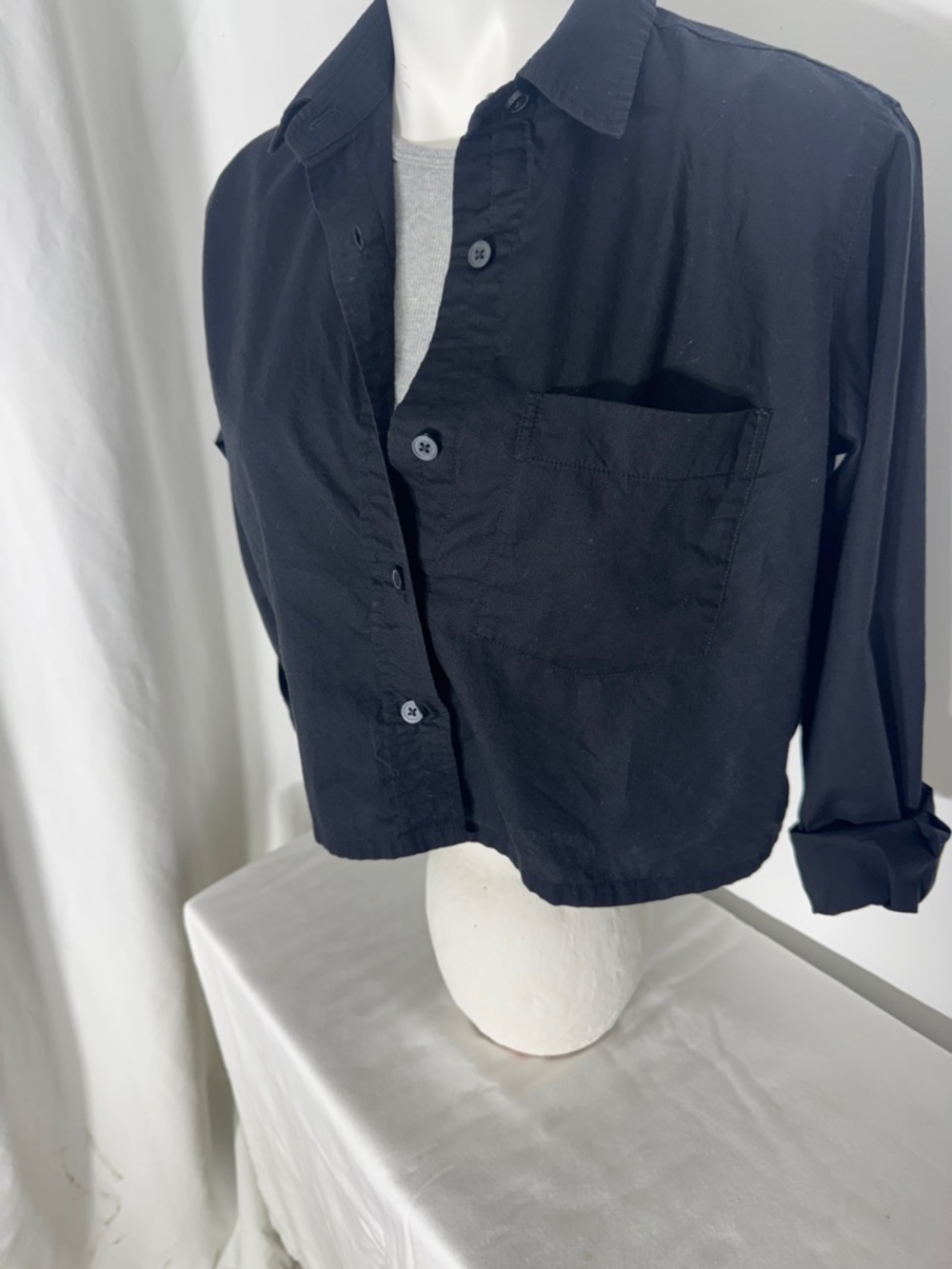 Everlane Black Cropped Button-Front Blouse